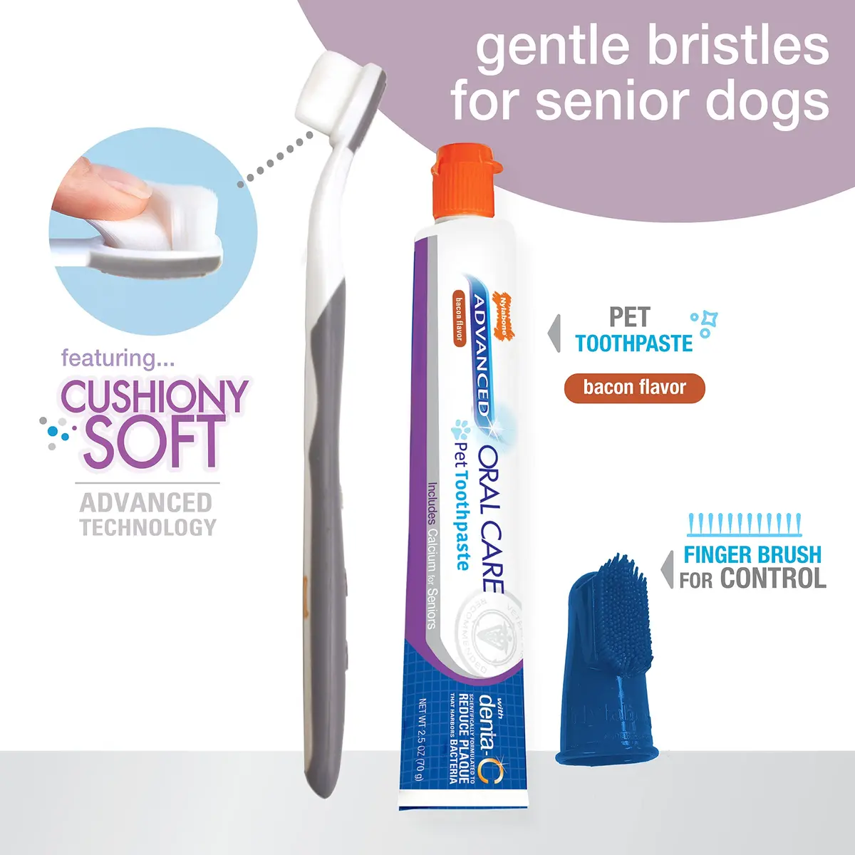 Nylabone Advanced Oral Care Senior Dog Dental Kit with Cushiony Soft-Bristle Toothbrush & Bacon Toothpaste (2.5 oz Tube) - view 3