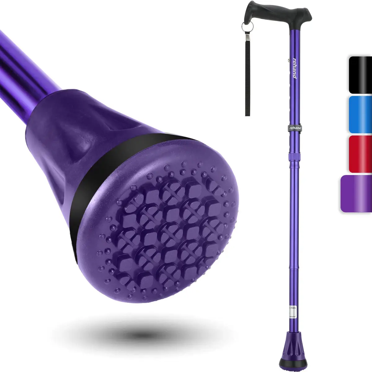 rehand Foldable & Adjustable Walking Cane with All-Terrain Tip and Travel Bag | 78cm-96cm Height Range - main product image