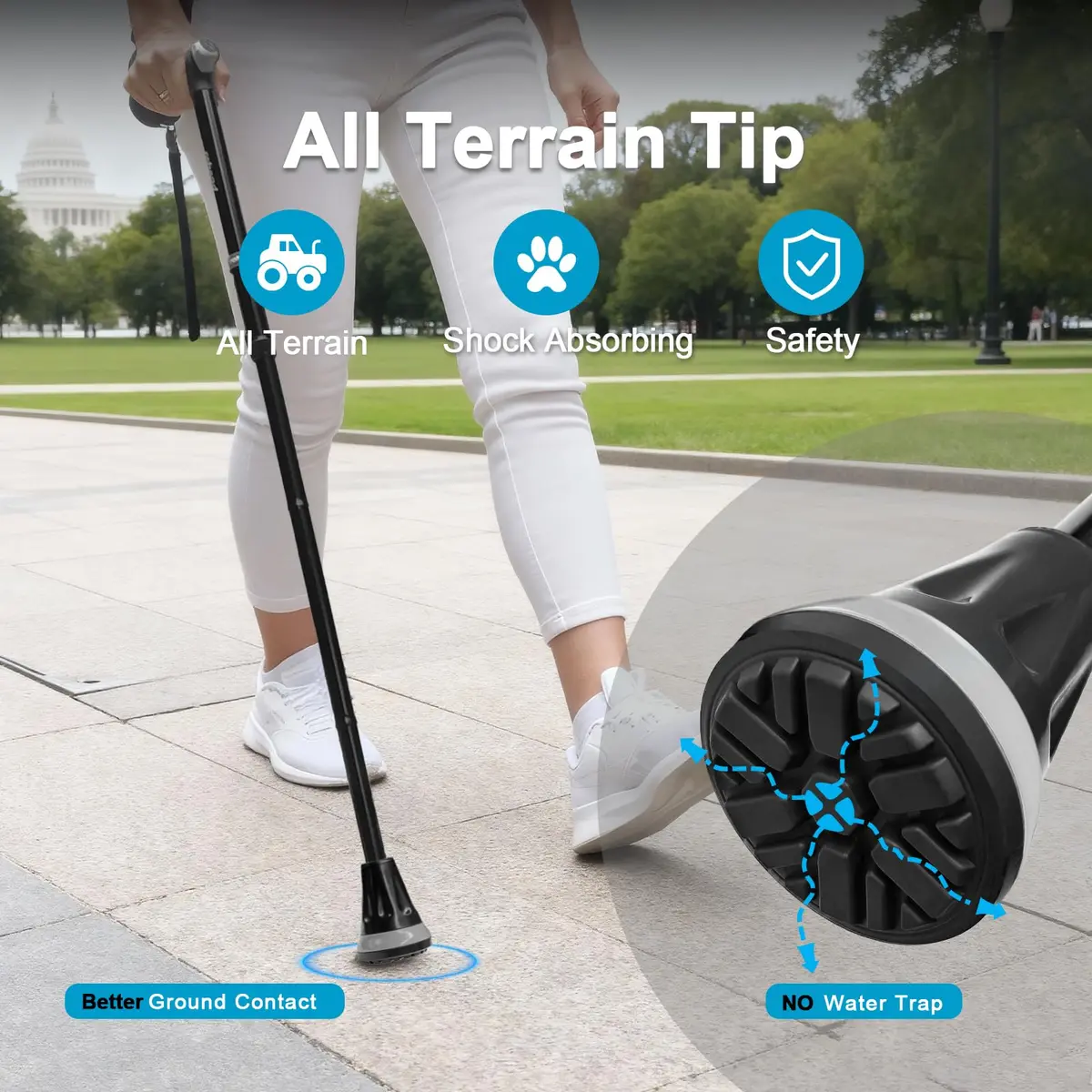 rehand Foldable & Adjustable Walking Cane with All-Terrain Tip and Travel Bag | 78cm-96cm Height Range - view 5