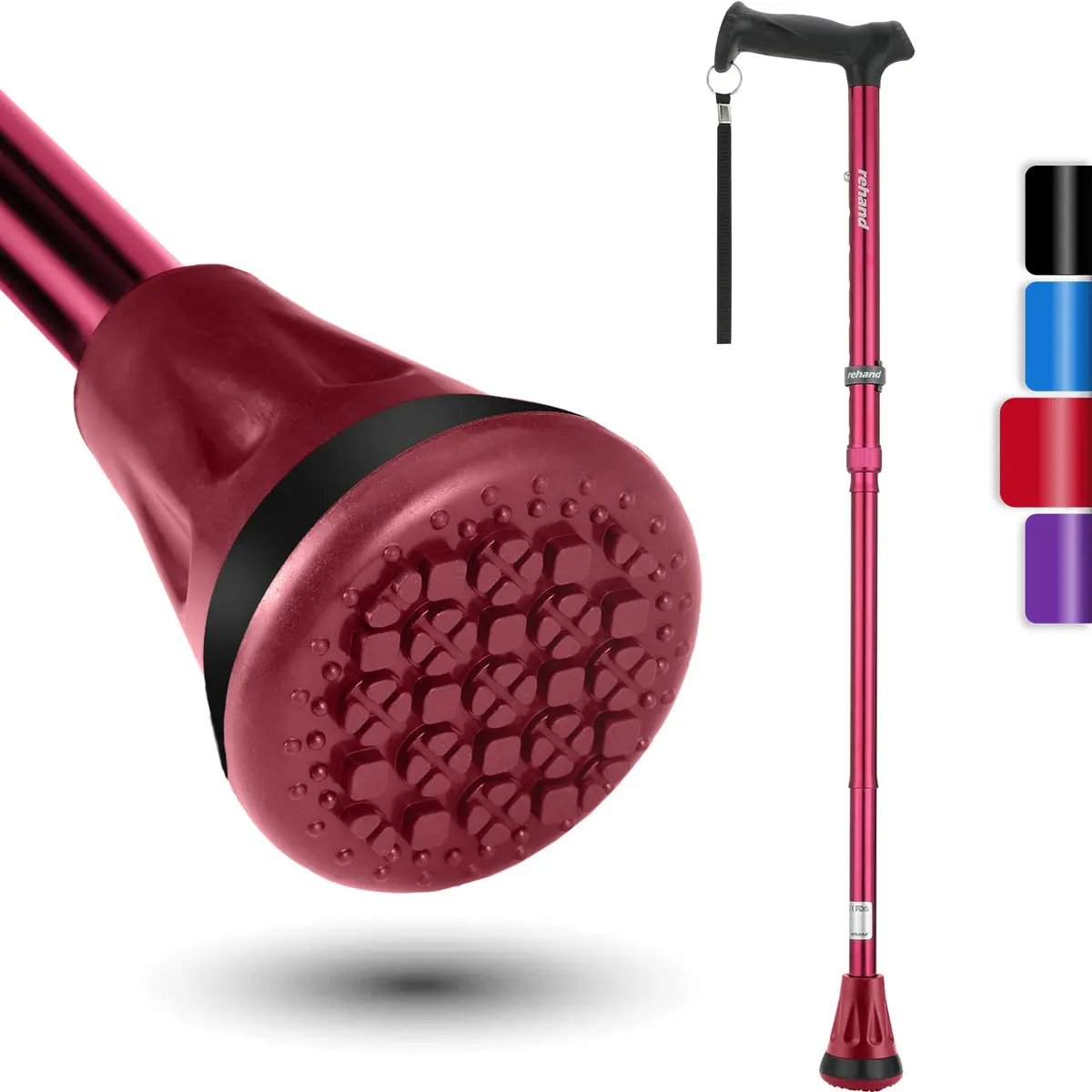 rehand Walking Cane - Foldable, Adjustable, Collapsible | Heavy Duty All Terrain Tip for Seniors & Adults - main product image