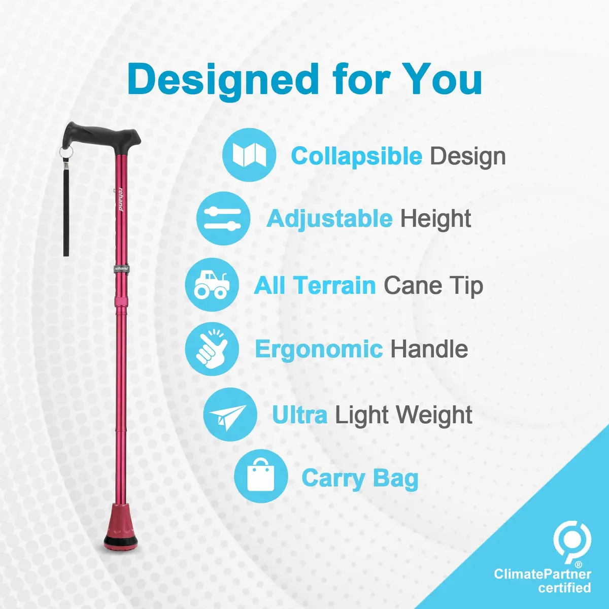 rehand Walking Cane - Foldable, Adjustable, Collapsible | Heavy Duty All Terrain Tip for Seniors & Adults - view 2