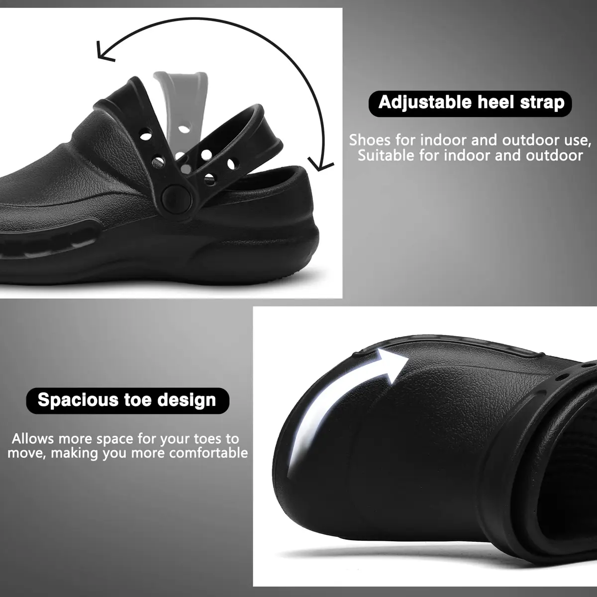 ZEENXIUYA Unisex Non-Slip Kitchen Clogs Black Size 7 Women/9 Men | Waterproof Work Shoes - view 4