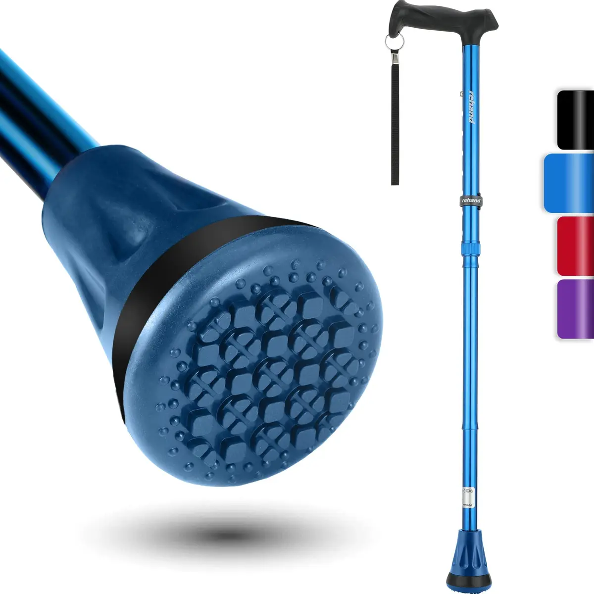 REHAND Foldable & Adjustable Walking Cane with All-Terrain Tip and Travel Bag | 78cm-96cm (2'7"-3'2") - main product image