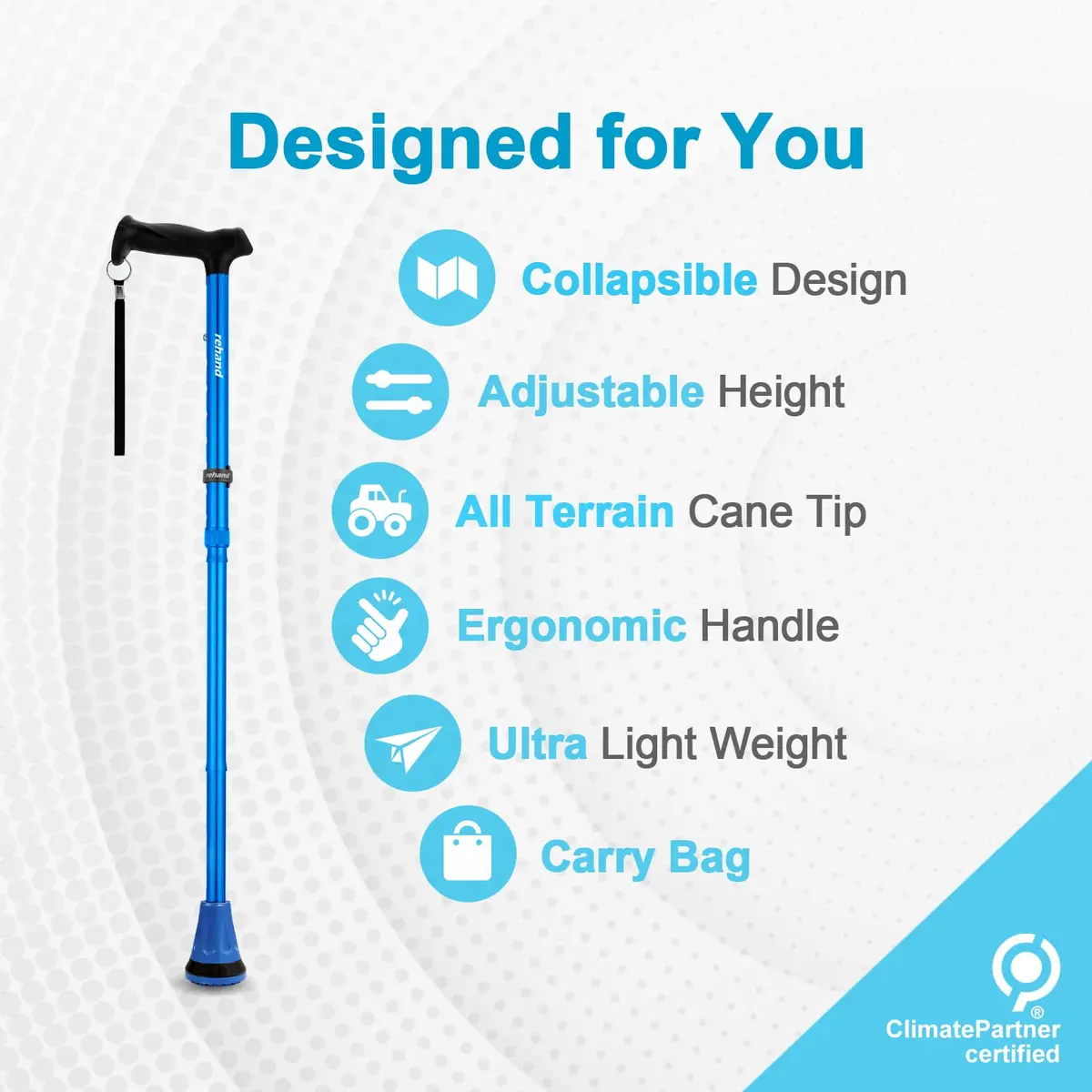 REHAND Foldable & Adjustable Walking Cane with All-Terrain Tip and Travel Bag | 78cm-96cm (2'7"-3'2") - view 2