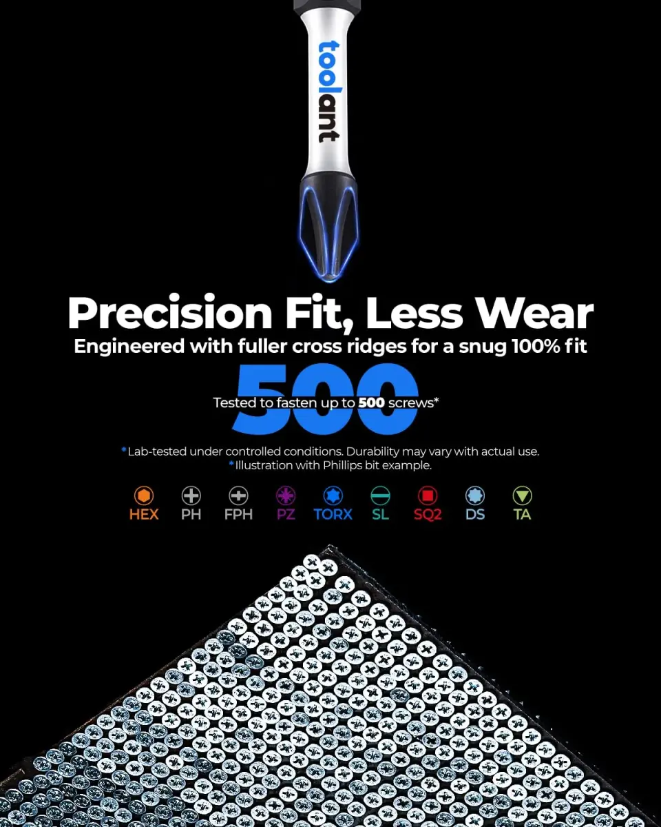toolant 3/16-inch Impact Hex Bit Set, 10-Piece, 2-inch | S2 Steel, CNC-Machined, Magnetic Tips - view 3