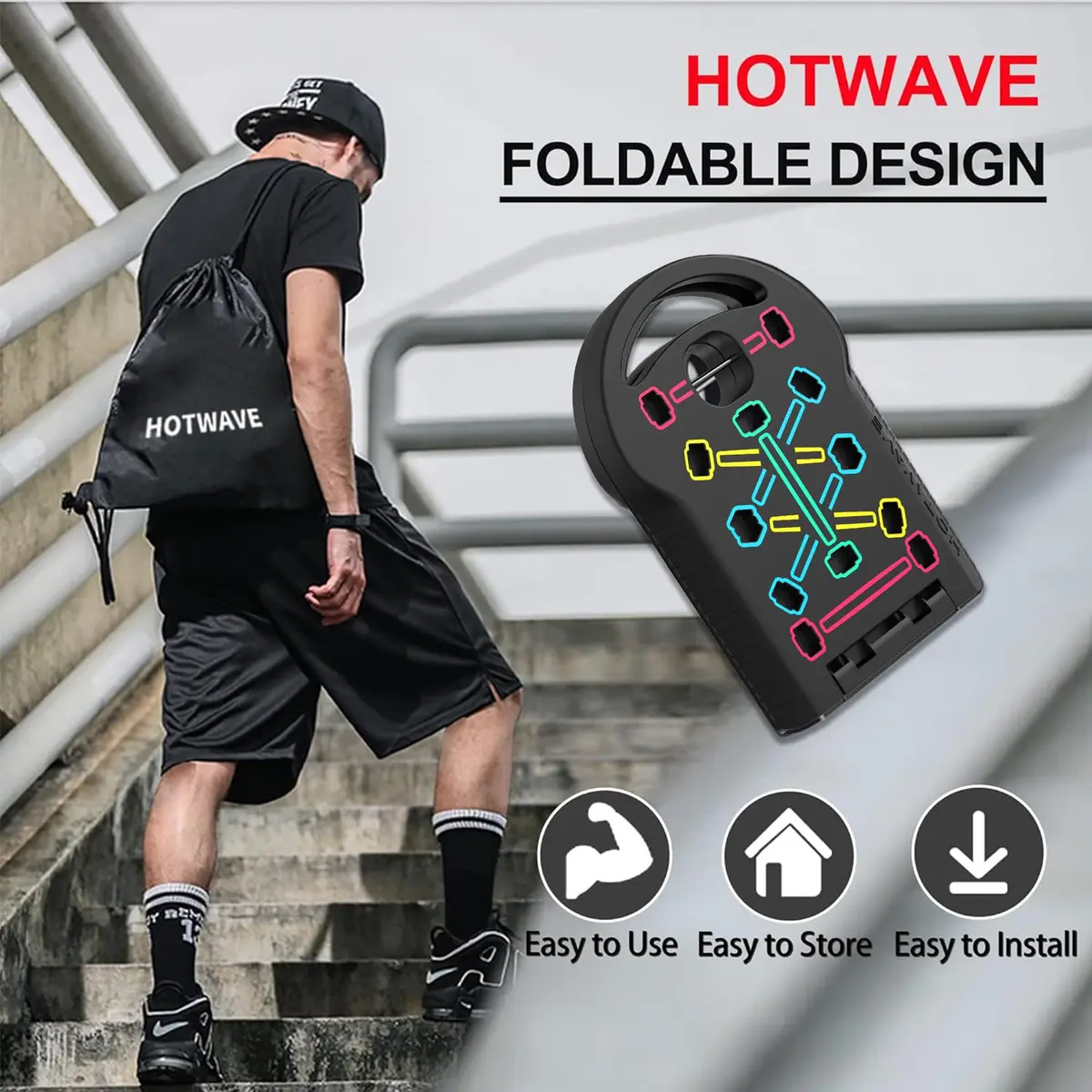 HOTWAVE Push Up Board Foldable 20 in 1 | Portable Calisthenics Stand for Full Body Workout - view 6