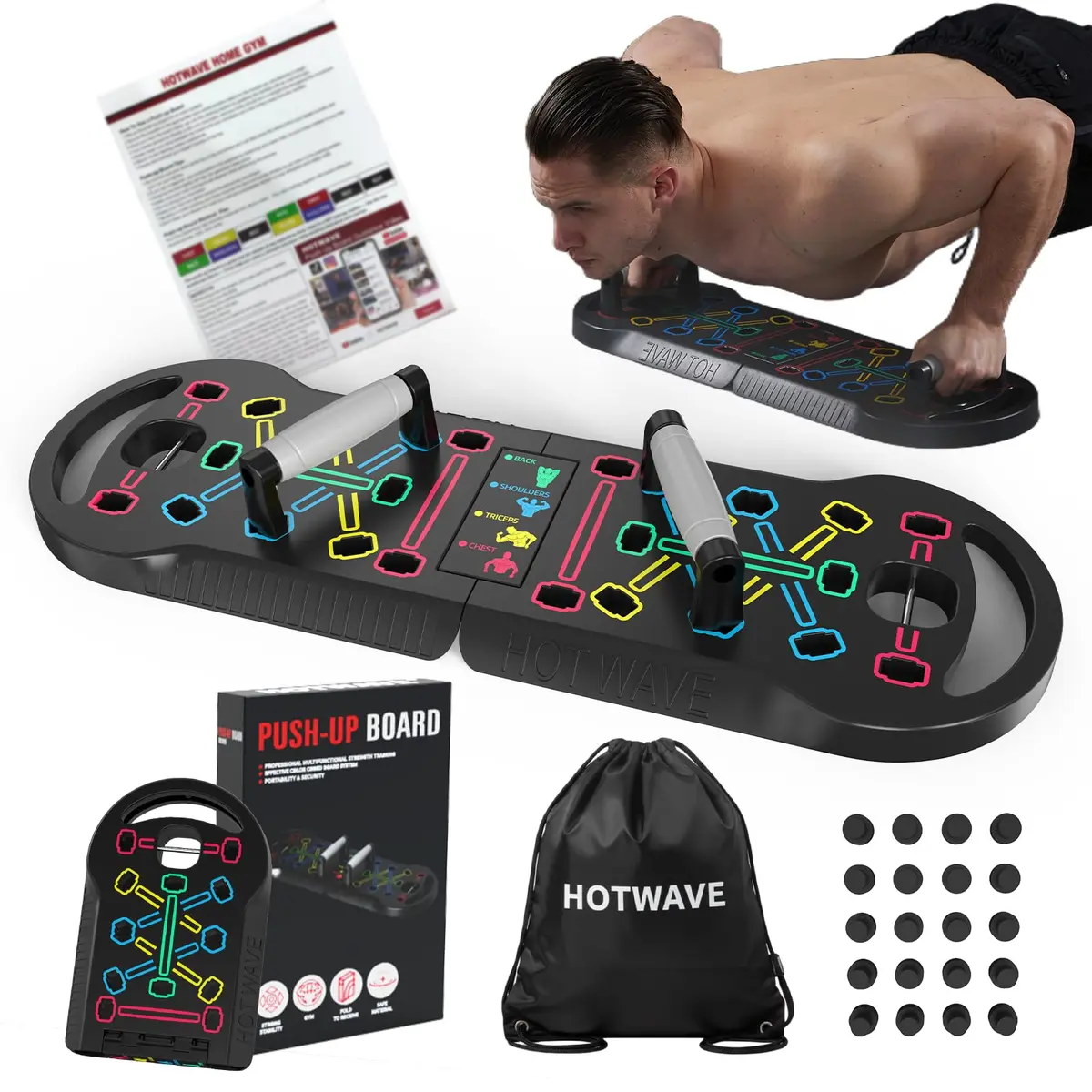 HOTWAVE Push Up Board Foldable 20 in 1 | Portable Calisthenics Stand for Full Body Workout - main product image