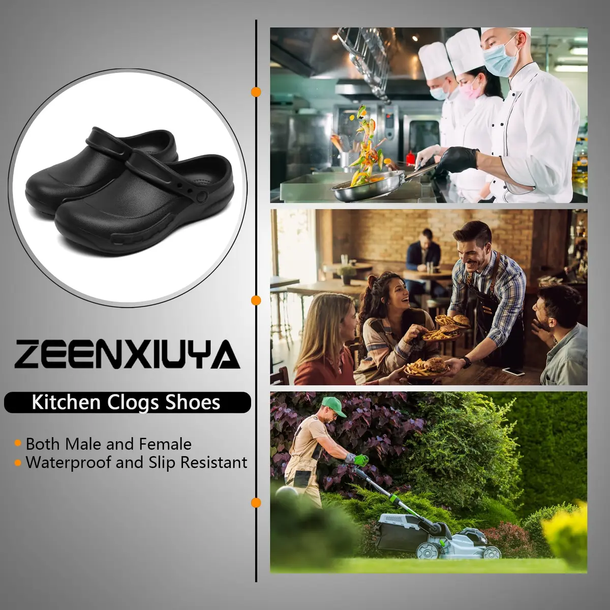 ZEENXIUYA Unisex Chef Shoes Black Size 12 (US Men's Wide) | Slip Resistant Waterproof EVA Clogs - view 5
