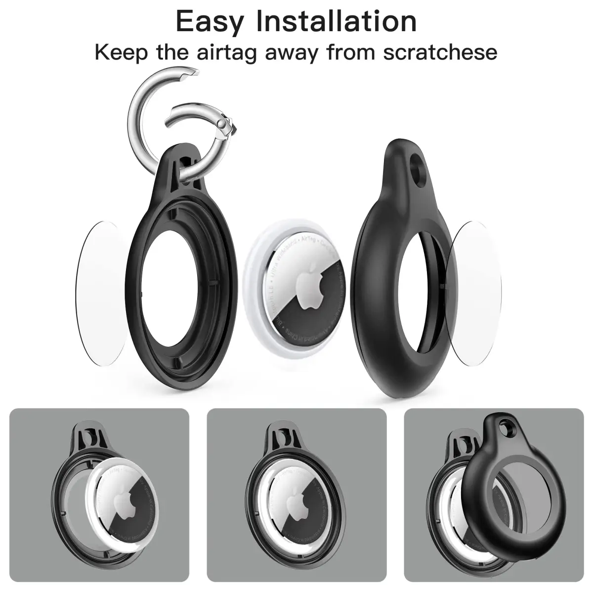 Lanteso Airtag Holder Case with Keychain, 4 Pack Waterproof Shockproof Protective Cover for Apple Air Tags, Airtag Accessories for Pets, Kids, Luggage, Keys - view 5