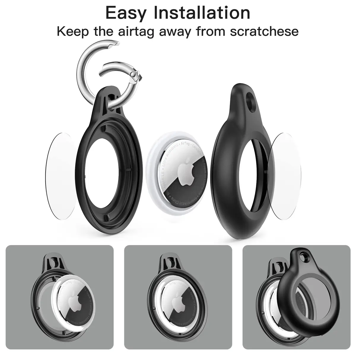 Lanteso Airtag Keychain Holder for Apple AirTag 4 Pack | IPX8 Waterproof, Shockproof, Full Body Protection - view 5
