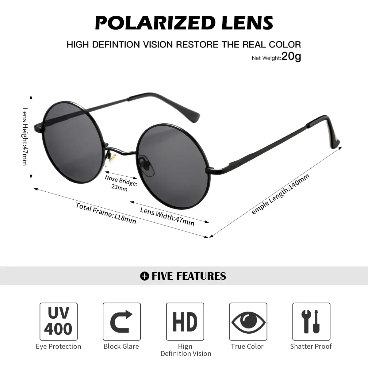 Pro Acme Small Round Polarized Sunglasses - Dual Pack: Gold/Black Lens & Black/Black Lens - view 4