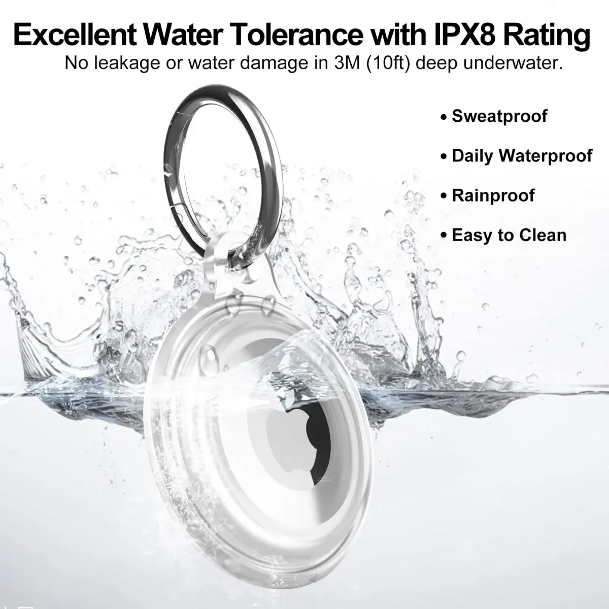 Lanteso Airtag Keychain Case for Apple AirTag (2 Pack, Black/Clear) | IPX8 Waterproof Shockproof Protective Cover - view 3