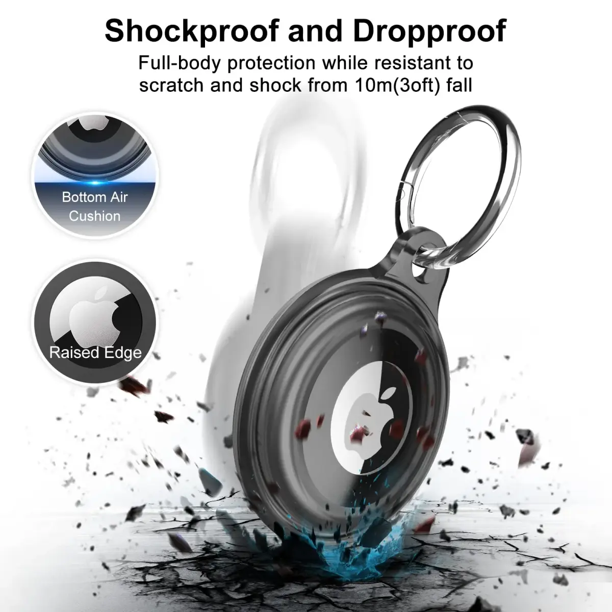 Lanteso Airtag Keychain Case for Apple AirTag (2 Pack, Black/Clear) | IPX8 Waterproof Shockproof Protective Cover - view 4