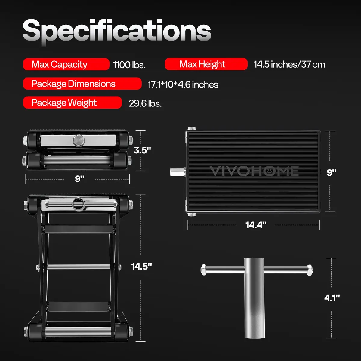 VIVOHOME 1100 LBS Motorcycle Lift Scissor Jack Wide Deck Black | Heavy-Duty Garage Support - view 7