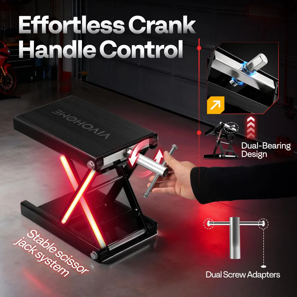 VIVOHOME 1100 LBS Motorcycle Lift Scissor Jack Wide Deck Black | Heavy-Duty Garage Support - view 3