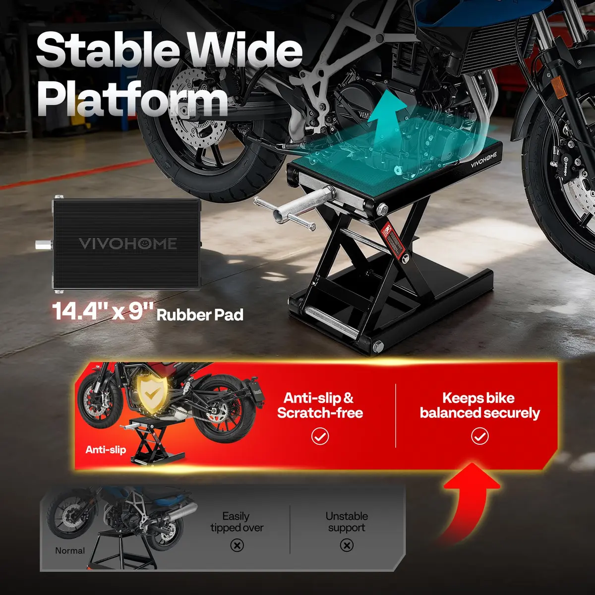 VIVOHOME 1100 LBS Motorcycle Lift Scissor Jack Wide Deck Black | Heavy-Duty Garage Support - view 4