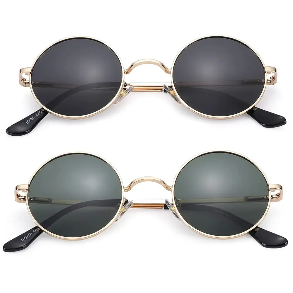 Pro Acme Small Round Polarized Sunglasses: Gold Frame with Black & G15 Lenses, UV400 Protection - main product image