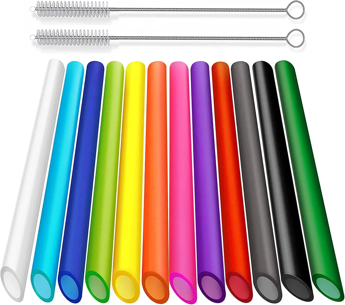 ALINK 12 Pcs Reusable Boba Straws 21.6cm (8.5 Inch) with 2 Cleaning Brushes | Extra Wide Smoothie Straws for Thick Drinks - main product image