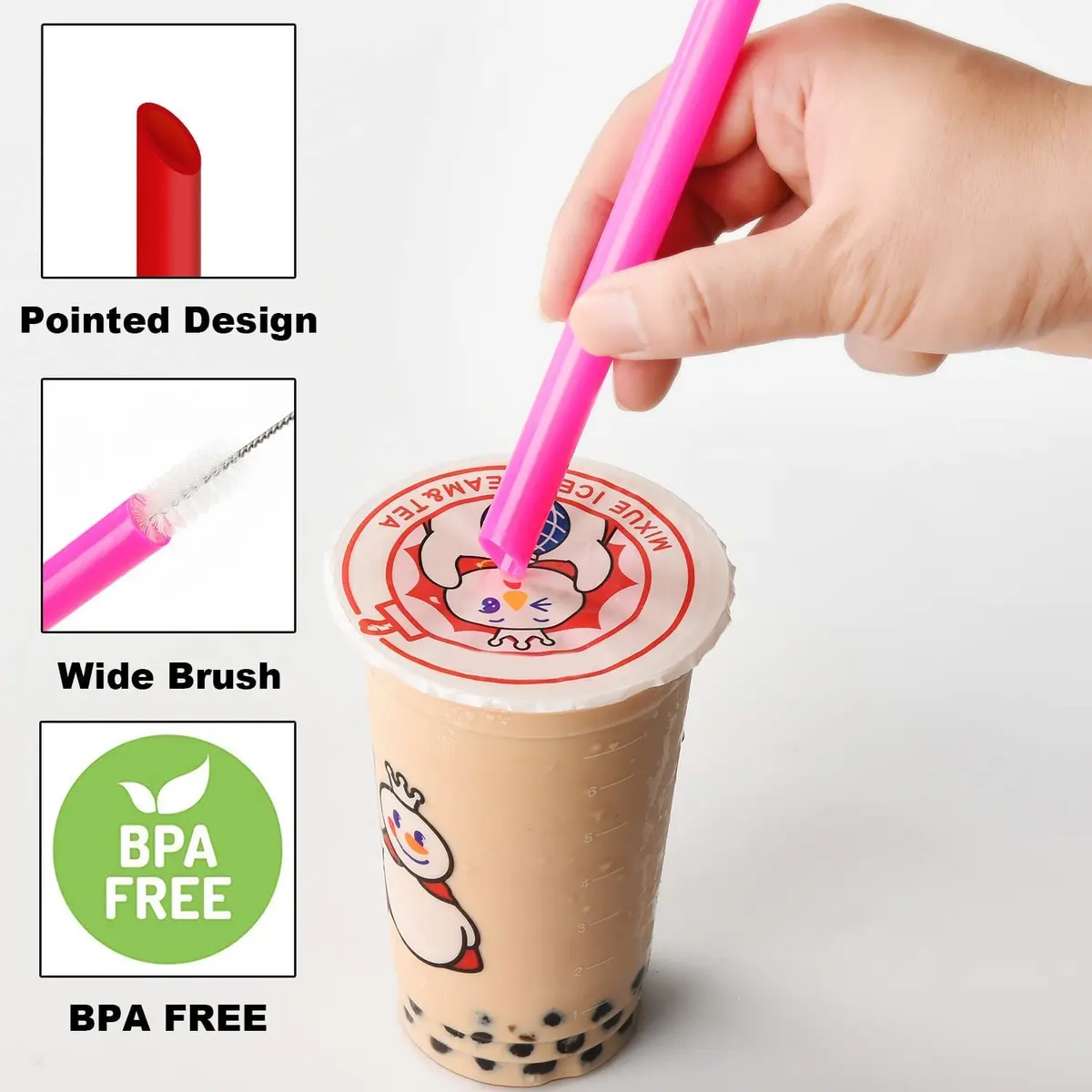 ALINK 12 Pcs Reusable Boba Straws 21.6cm (8.5 Inch) with 2 Cleaning Brushes | Extra Wide Smoothie Straws for Thick Drinks - view 3