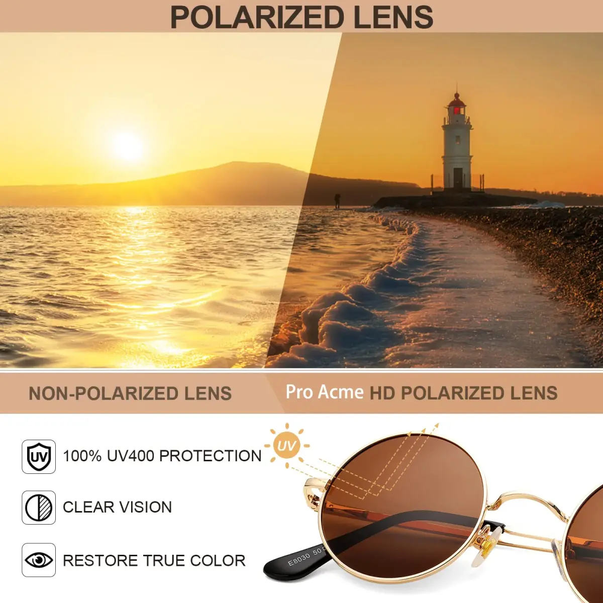 Pro Acme Small Round Polarized Sunglasses - Gold Frame/Brown Lens & Gold Frame/G15 Lens - view 4