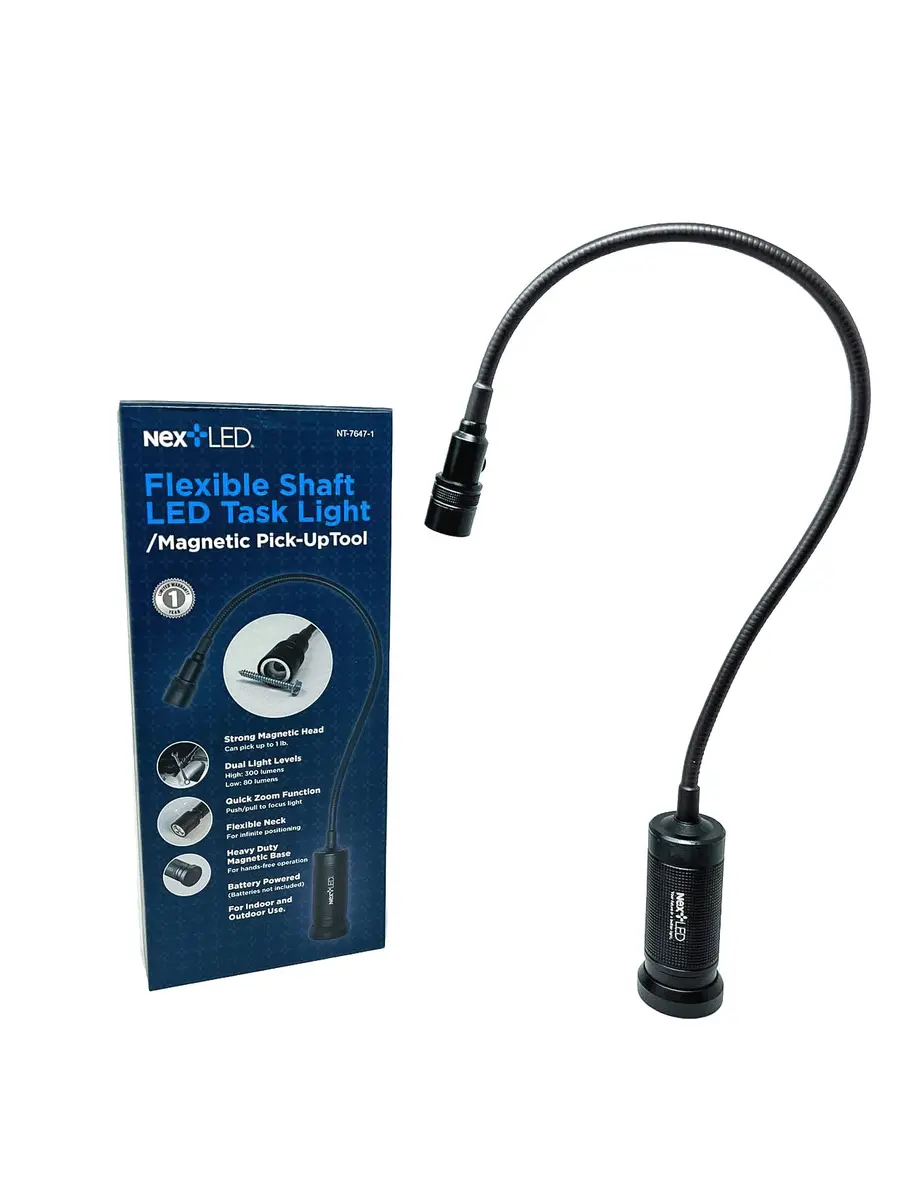 NextLED Flexible Shaft Magnetic LED Flashlight and Pickup Tool, 20 Inch Reach, 300 Lumens, Magnetic Base, Impact-Resistant Aluminum, IP-54 Rated - main product image