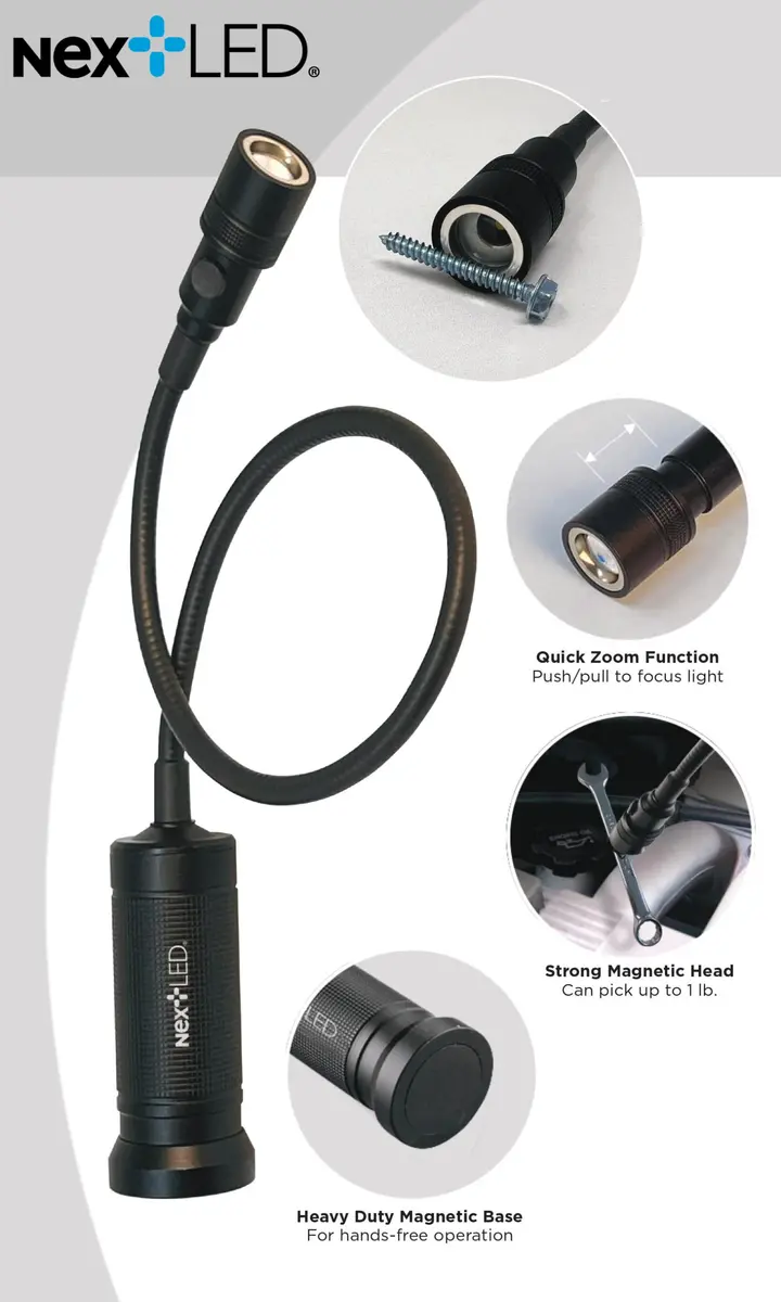NextLED Flexible Shaft Magnetic LED Flashlight and Pickup Tool, 20 Inch Reach, 300 Lumens, Magnetic Base, Impact-Resistant Aluminum, IP-54 Rated - view 2
