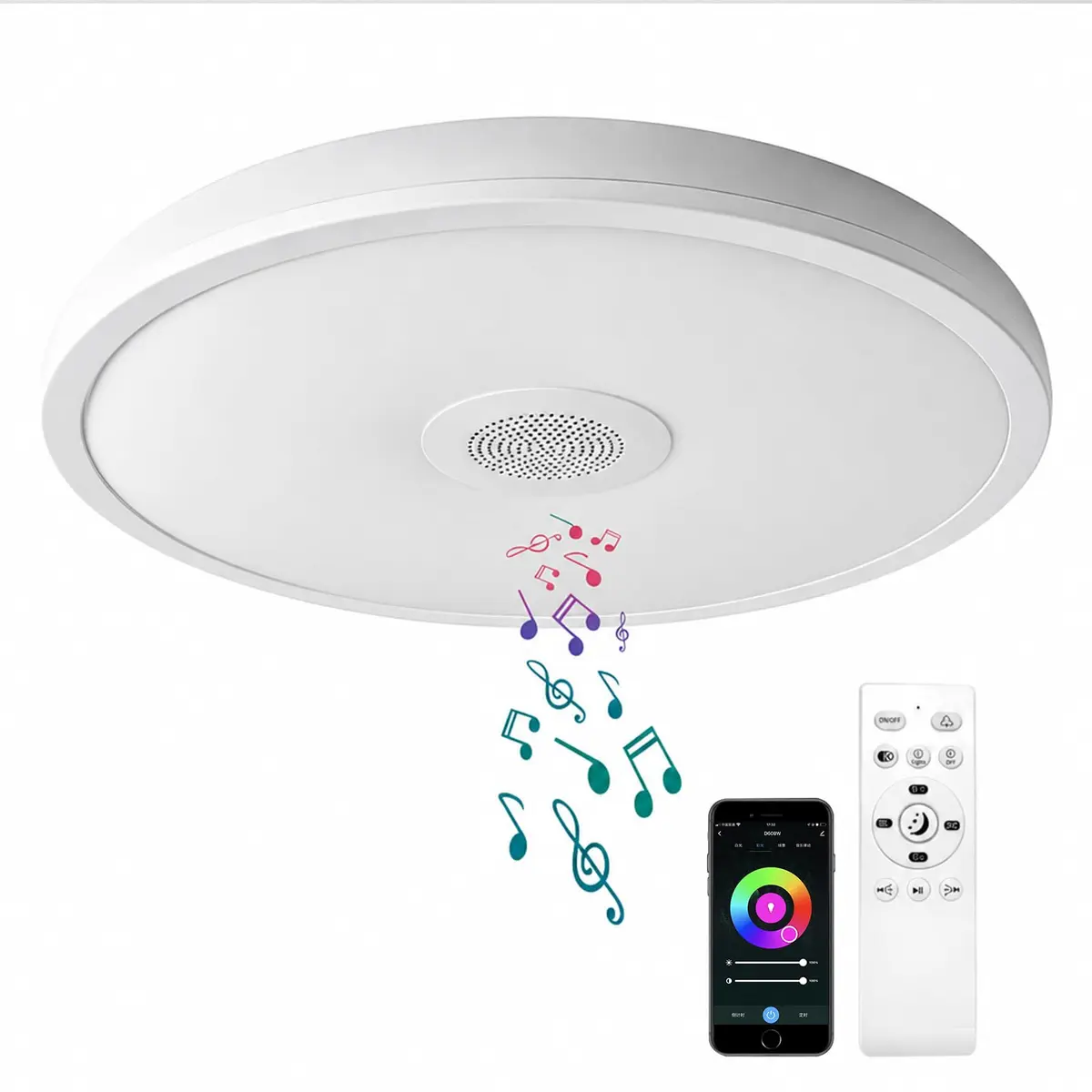 ASALL Smart Waterproof LED Flush Mount Ceiling Light Fixture, 11 inch 18W | RGB Color Changing & Bluetooth Speaker - main product image