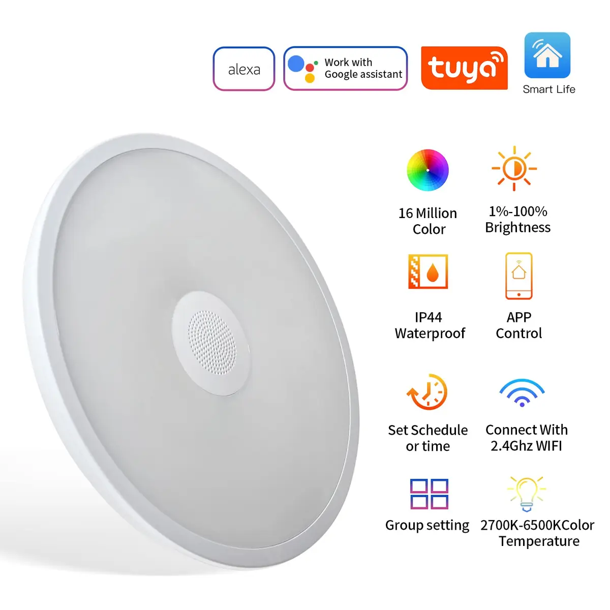 ASALL Smart Waterproof LED Flush Mount Ceiling Light Fixture, 11 inch 18W | RGB Color Changing & Bluetooth Speaker - view 6