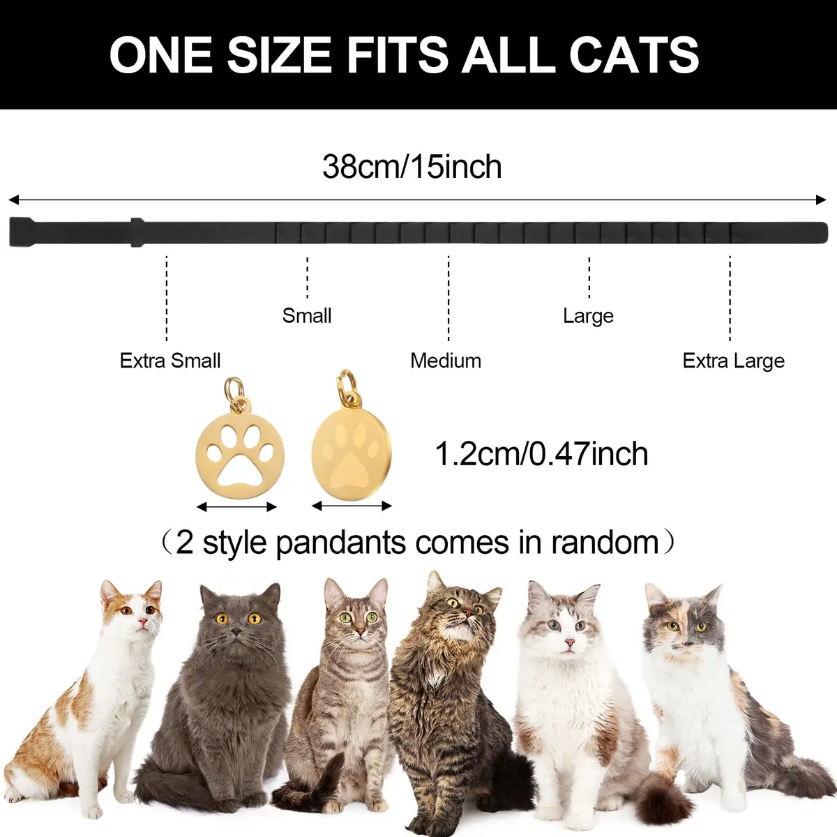 Weewooday 4pcs Black Cat Calming Collar with Pendants 38cm (15 Inches) | Pheromone-Infused for Stress & Anxiety Relief - view 5