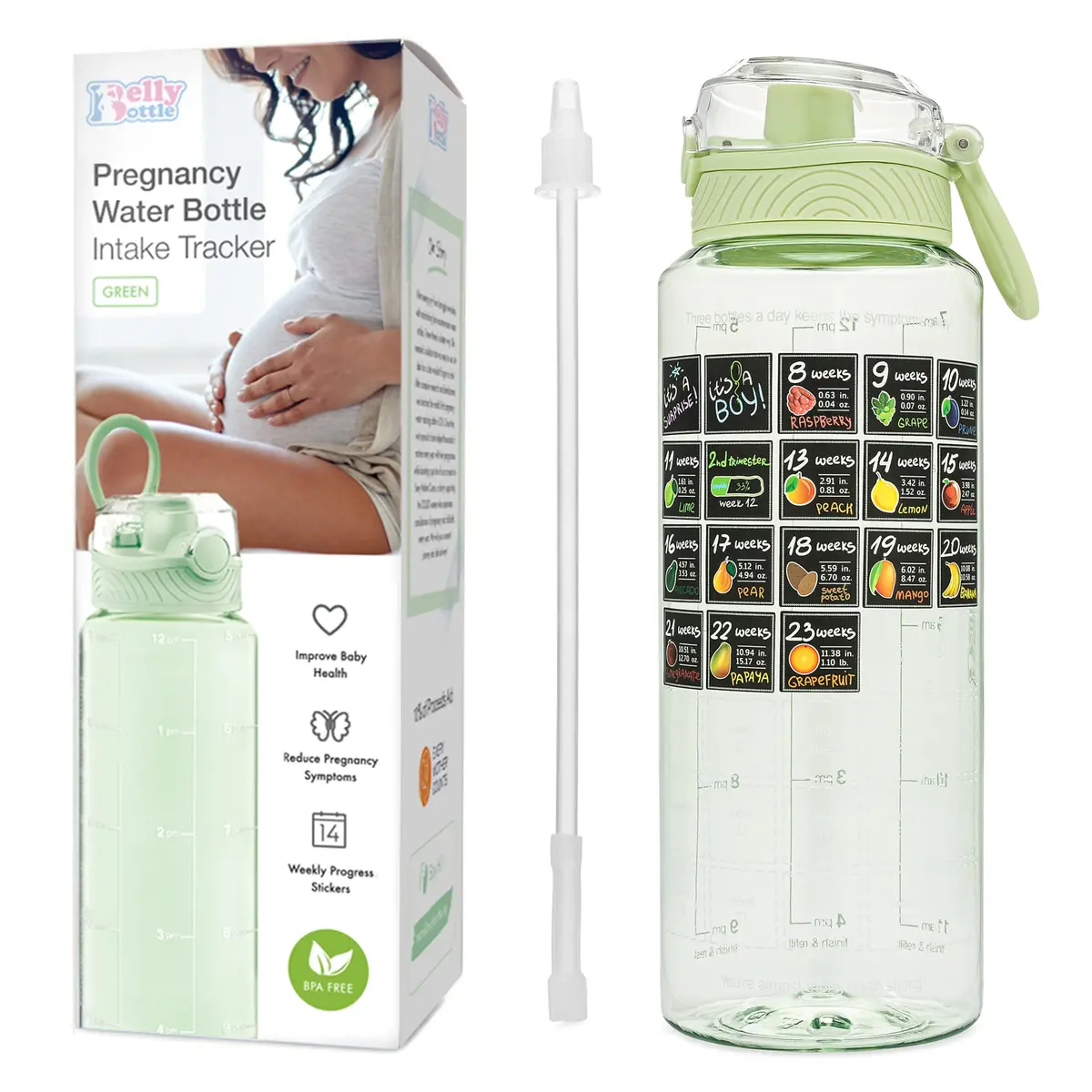 BellyBottle Pregnancy Water Bottle Tracker 32oz | Nausea Relief & Hydration for Expecting Moms - main product image