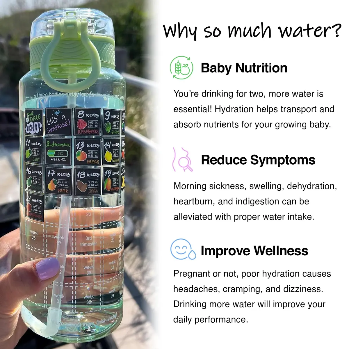 BellyBottle Pregnancy Water Bottle Tracker 32oz | Nausea Relief & Hydration for Expecting Moms - view 6