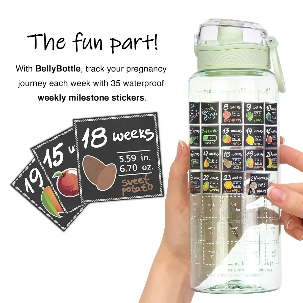 BellyBottle Pregnancy Water Bottle Tracker 32oz | Nausea Relief & Hydration for Expecting Moms - view 3