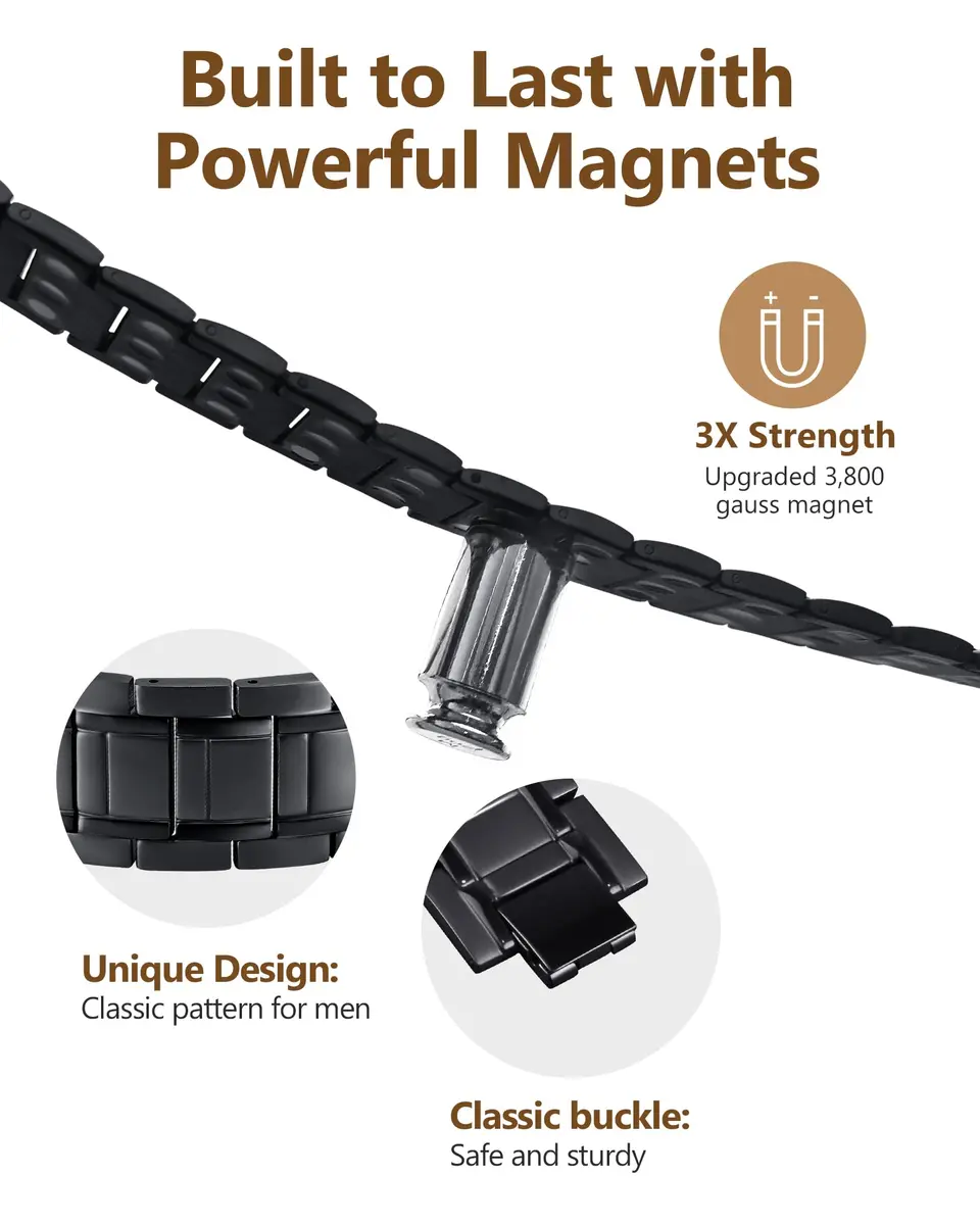 Feraco Magnetic Bracelet for Men Stainless Steel Jewelry, 21.7 cm (8.54 inch) Black - view 5