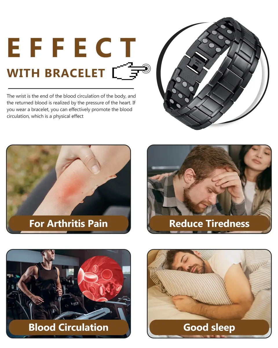 Feraco Magnetic Bracelet for Men Stainless Steel Jewelry, 21.7 cm (8.54 inch) Black - view 6