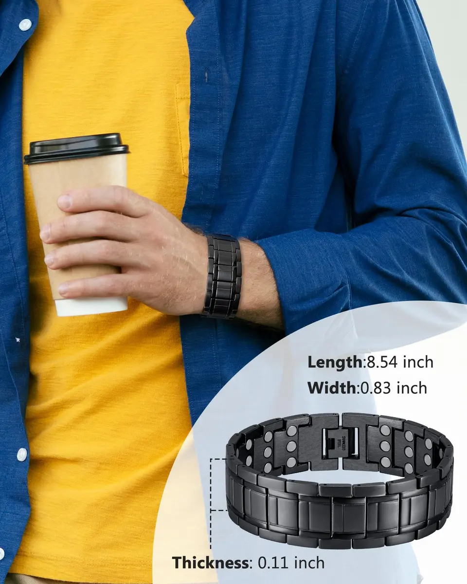 Feraco Magnetic Bracelet for Men Stainless Steel Jewelry, 21.7 cm (8.54 inch) Black - view 2