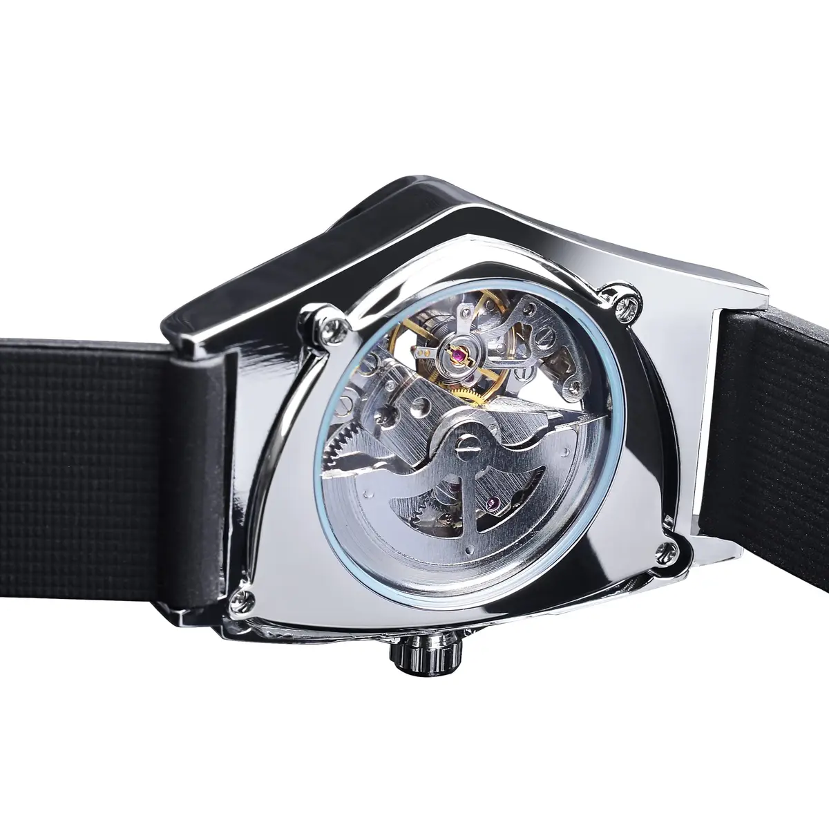 FORSINING Skeleton Watch for Men, Automatic Mechanical, Triangle Dial, 43mm Diameter, 20mm Wide Silicone Strap - view 5