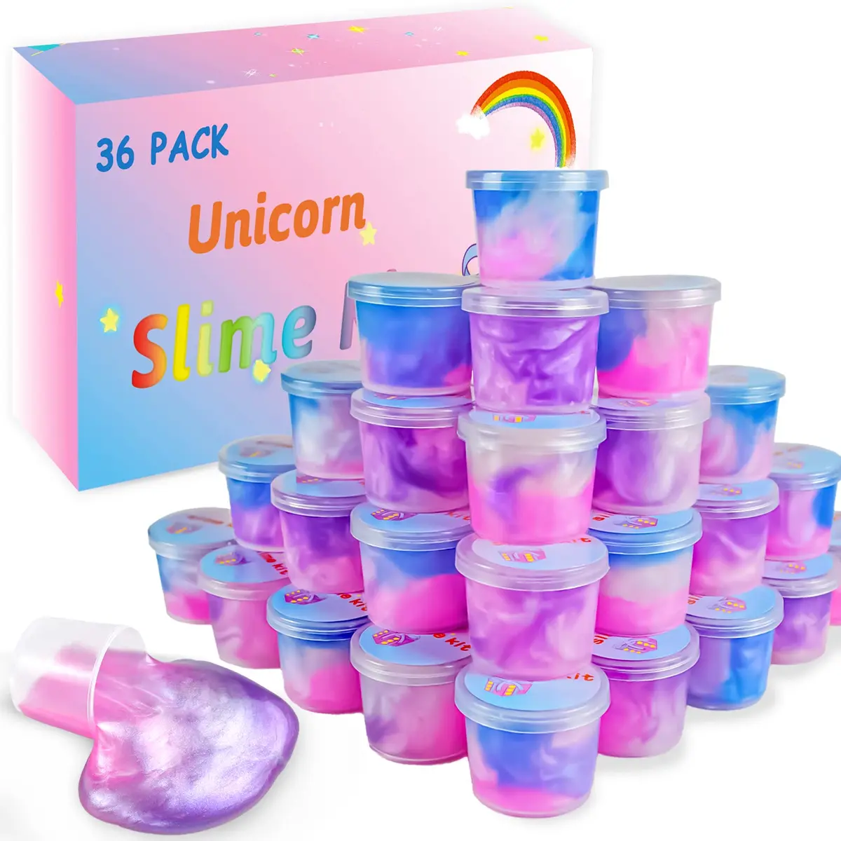 HOOLYUK Unicorn Slime Kit 36 Pack | Non-Sticky & Stretchy Galaxy Slime for Kids - main product image