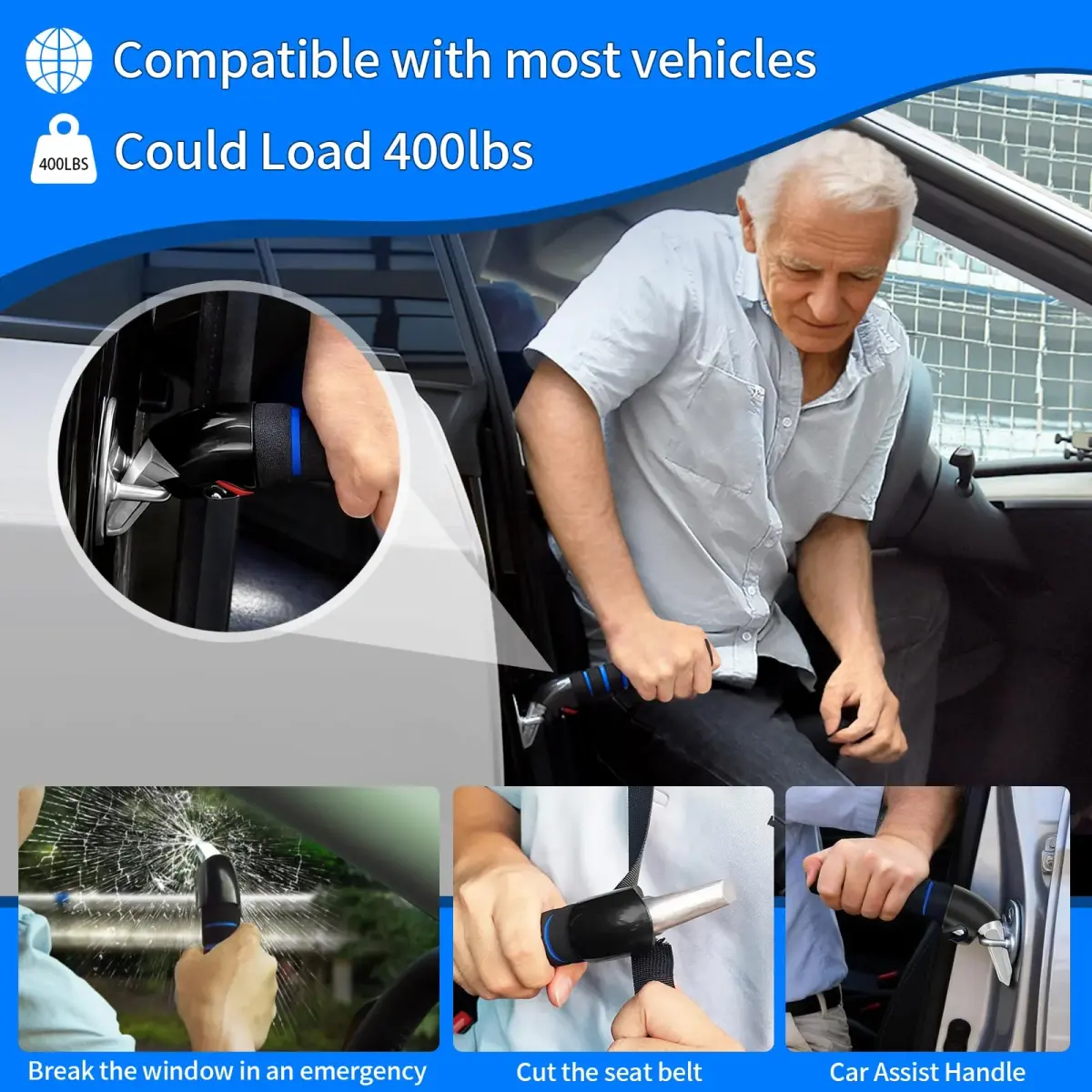 KOUNATSURI Blue Car Door Assist Handle | Supports 181 kg (400 lbs) for Easier Entry - view 4