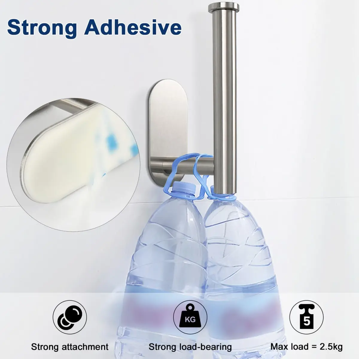 NearMoon Self-Adhesive Toilet Paper Holder 2 Pack | Rustproof SUS304 Stainless Steel, Brushed Nickel - view 5
