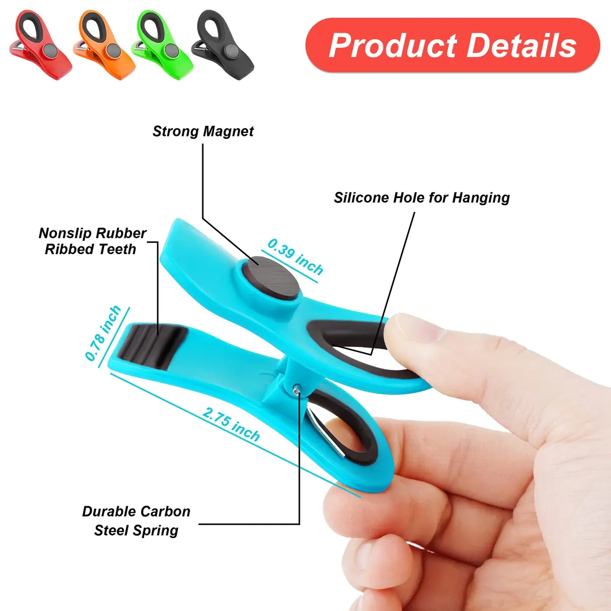 Jetmore 12 Pack Chip Clips Bag Clips with Magnet, Food Storage Clips | Strong Spring Grip - view 8