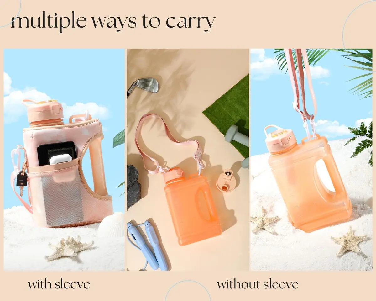 H2O Capsule Half Gallon Cube Square Water Bottle 2.2L | Space-Saving Reusable Sports Jug with Storage Sleeve - view 7