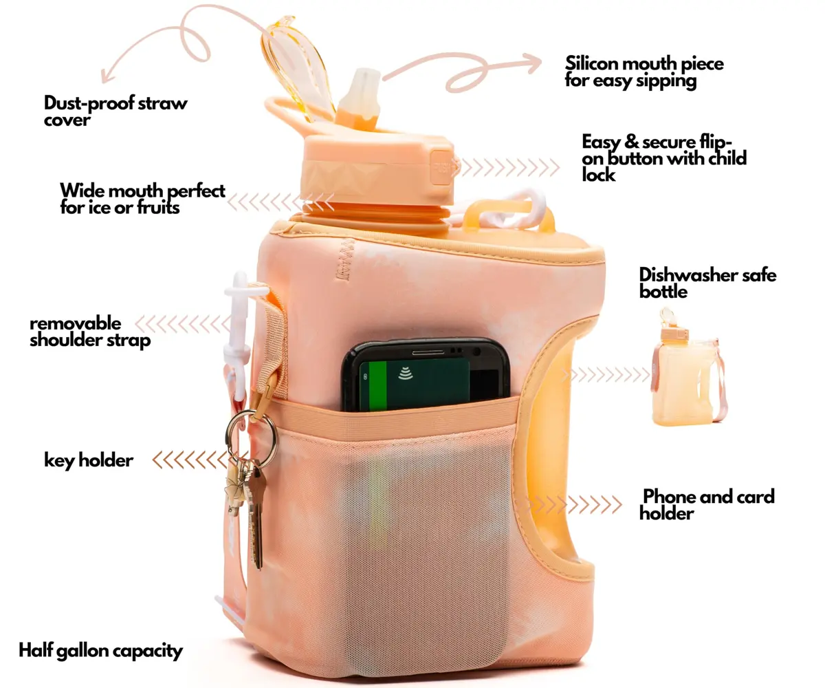 H2O Capsule Half Gallon Cube Square Water Bottle 2.2L | Space-Saving Reusable Sports Jug with Storage Sleeve - view 2