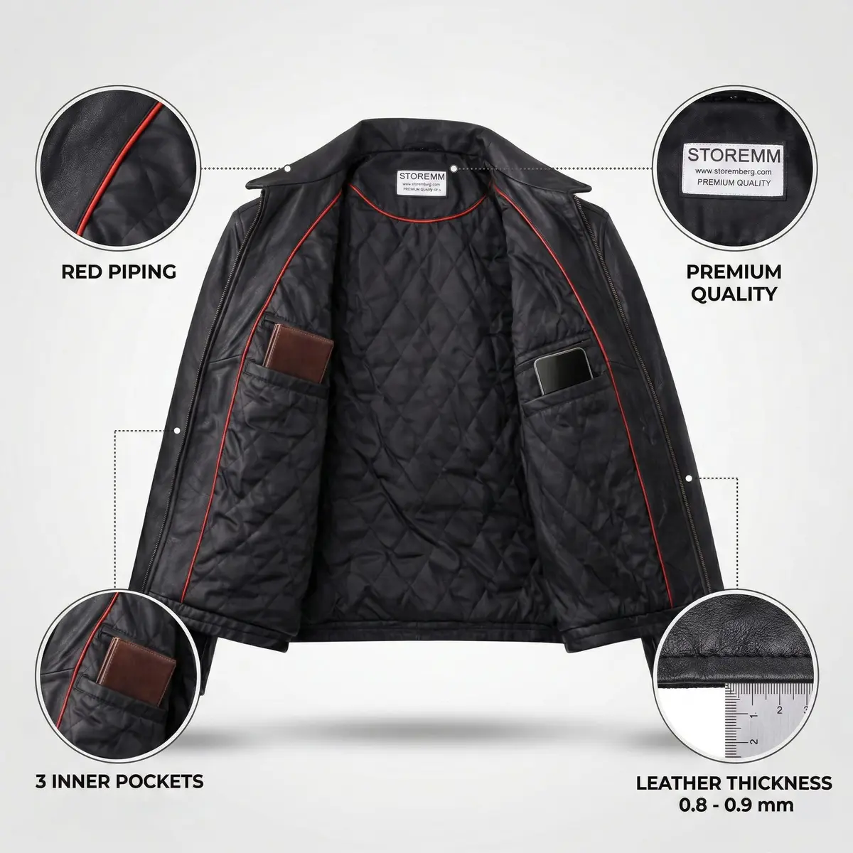 Storemm Men's Genuine Lambskin Leather Jacket | Classic Biker Style, Size L - view 4