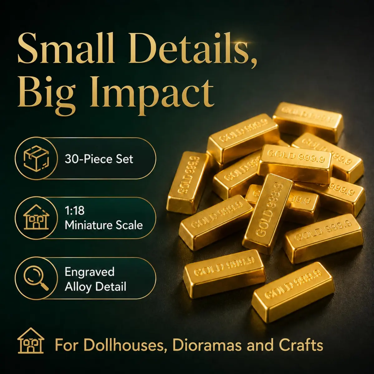 jojofuny Miniature Toy Furnishing 30 pcs | Gold Mini Model for Dollhouses, Kids & Collectors - view 9