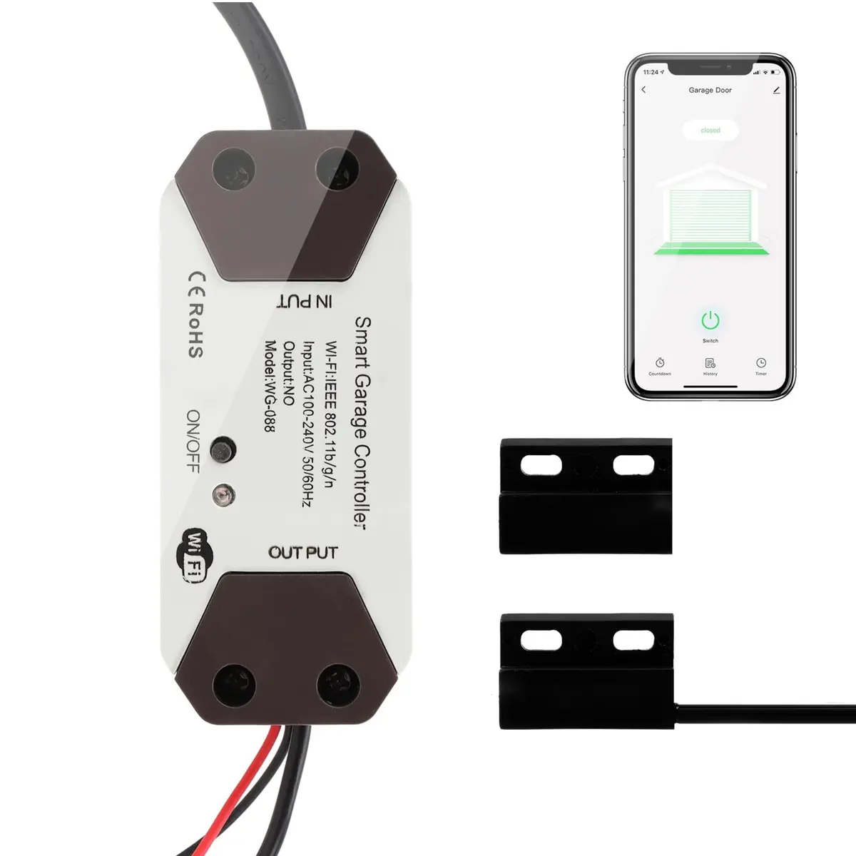 Dioche Smart Garage Door Opener Controller with Tuya Smart Life App Control & Voice Commands | 100-240V - main product image