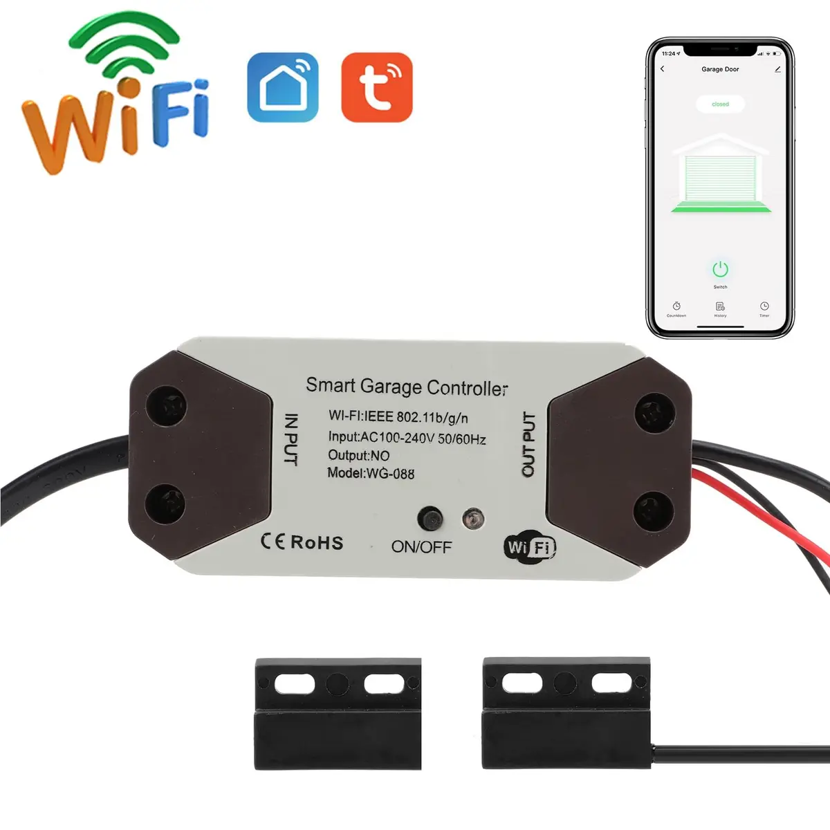Dioche Smart Garage Door Opener Controller with Tuya Smart Life App Control & Voice Commands | 100-240V - view 7
