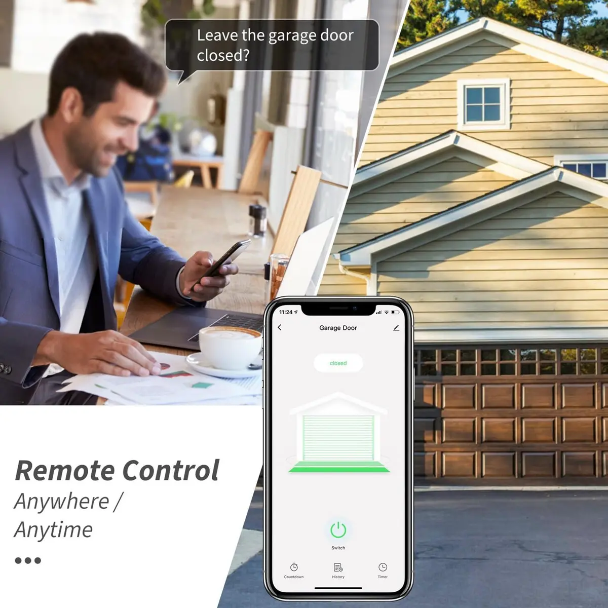 Dioche Smart Garage Door Opener Controller with Tuya Smart Life App Control & Voice Commands | 100-240V - view 2