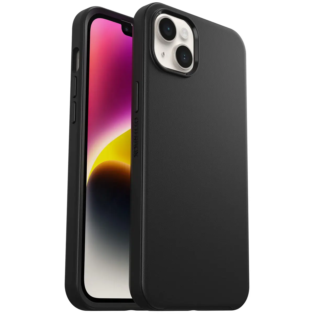 OtterBox iPhone 14 Plus Symmetry Series+ Case - BLACK, ultra-sleek, snaps to MagSafe, raised edges protect camera & screen - main product image