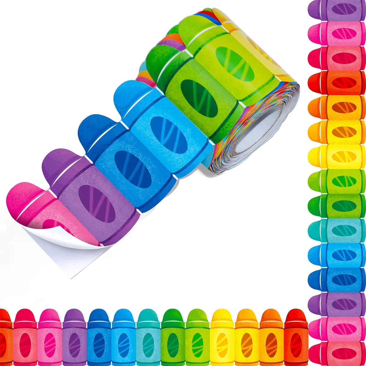 ERKE 60 Feet Crayon Bulletin Board Borders | Self-Adhesive, Die-Cut Rolled Trim for Classrooms - main product image