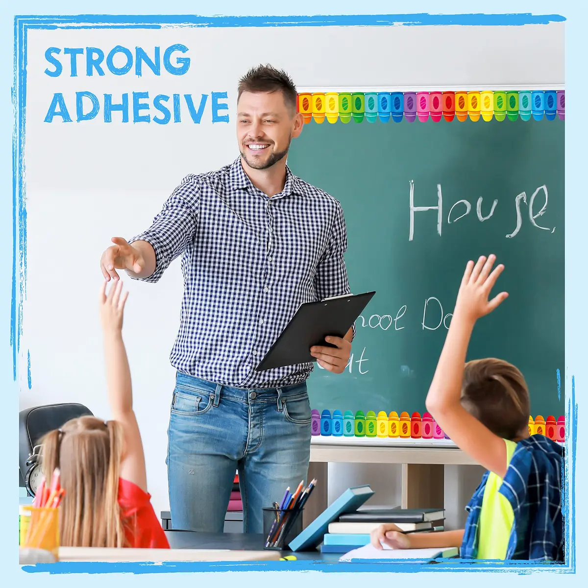 ERKE 60 Feet Crayon Bulletin Board Borders | Self-Adhesive, Die-Cut Rolled Trim for Classrooms - view 3
